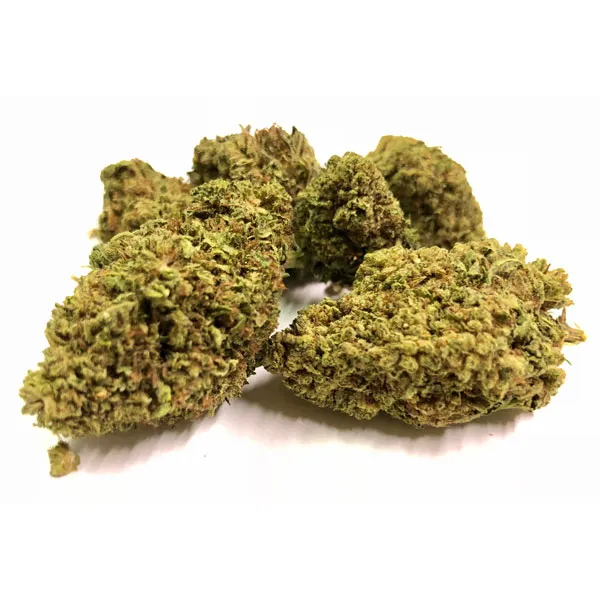 Bubba Kush 42 hemp flower buds with pale green bracts and amber pistils