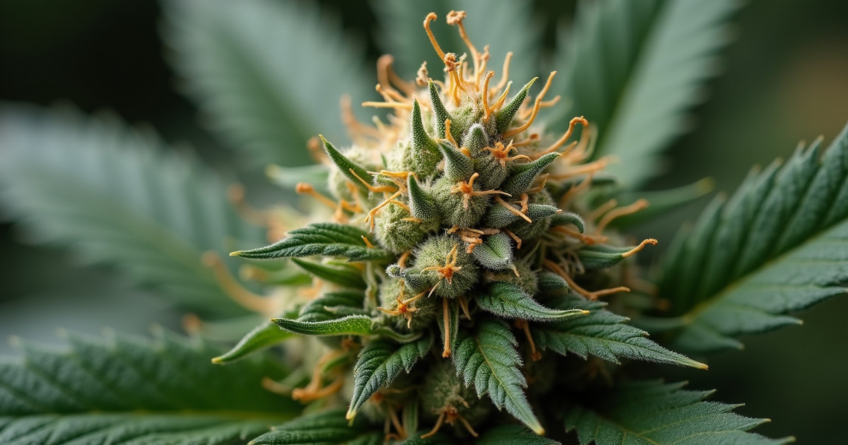 Close view of mature hemp flower structure